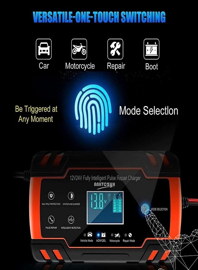 Generic YOMYM Car Battery Charger, 12V 24V Automatic Intelligent Battery Charger with LCD Display Pulse Repair Charger Kit for Many Types of Lead Acid Batteries 2AH-150AH  - Image 2