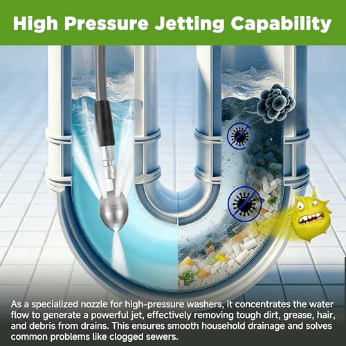 TasuoX Sewer Jetter Nozzle for Pressure Washer 38 NPT Internal Thread Strong Shot Jetter Head Stainless Steel Power Washer Drain Jetter Cleaner 3000 PSI - Image 3