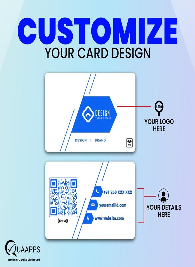 بطاقة أعمال ذكية بتقنية NFC من QUAAPPS | بطاقة مشاركة جهات الاتصال الرقمية بنقرة واحدة ورمز الاستجابة السريعة | لا حاجة لتطبيق | متوافقة مع نظامي iOS وAndroid | تصميم أزرق فاخر مخصص - Image 4