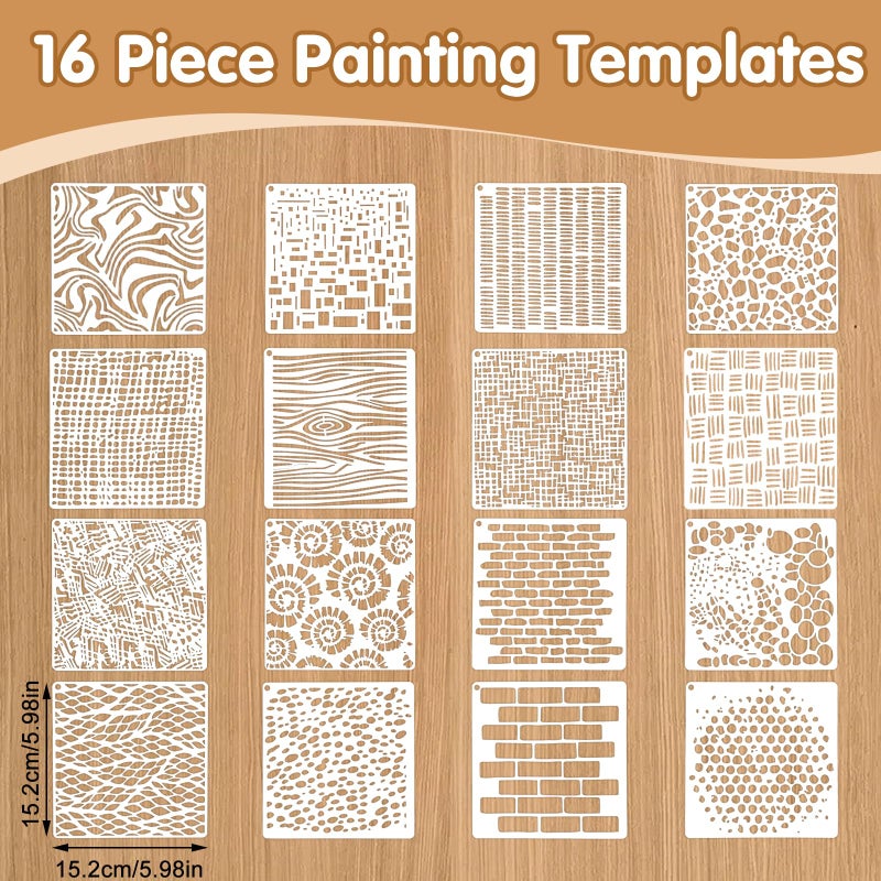 LLOUSSAK 16pc Stencils for Painting - 6x6 Small Mixed Texture Stencils for Crafts, Burlap Art, Wood, Canvas, Brick, Layered Pattern Paint Art - Image 2