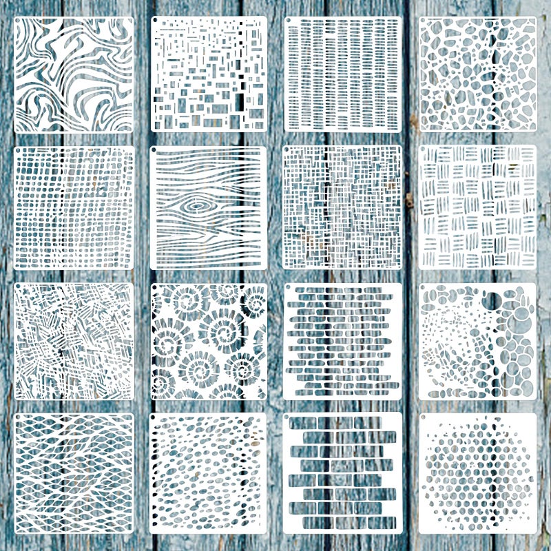 LLOUSSAK 16pc Stencils for Painting - 6x6 Small Mixed Texture Stencils for Crafts, Burlap Art, Wood, Canvas, Brick, Layered Pattern Paint Art - Image 1