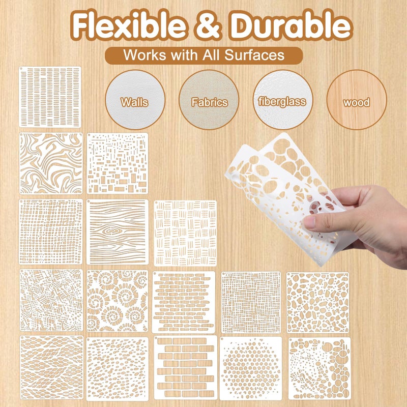 LLOUSSAK 16pc Stencils for Painting - 6x6 Small Mixed Texture Stencils for Crafts, Burlap Art, Wood, Canvas, Brick, Layered Pattern Paint Art - Image 3