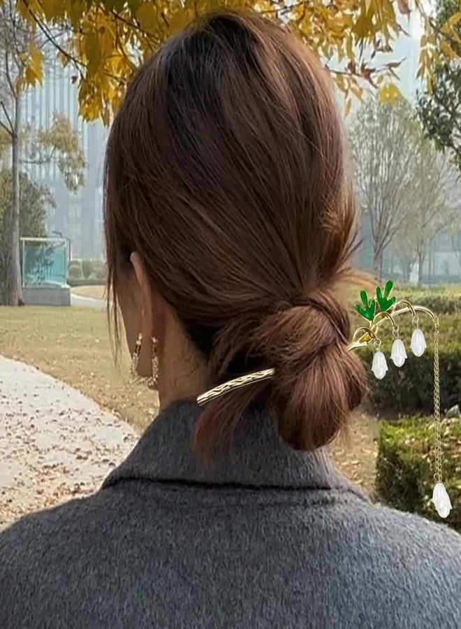 Arvintas عبوة من 4 دبابيس شعر صينية مزينة بزهرة زنبق الوادي للنساء، بتصميم عتيق مستوحى من اللؤلؤ، مثالية لتسريحات الكعكة المرفوعة، ودبابيس الشعر الطويلة للنساء والفتيات. - Image 3