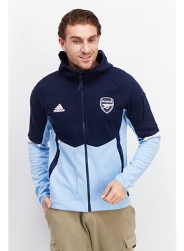Adidas Men Sportswear Fit Arsenal Anthem Hooded Training Jacket, Navy/Light Blue  - Image 1