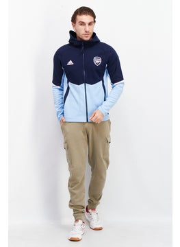 Adidas Men Sportswear Fit Arsenal Anthem Hooded Training Jacket, Navy/Light Blue  - Image 4