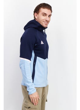 Adidas Men Sportswear Fit Arsenal Anthem Hooded Training Jacket, Navy/Light Blue  - Image 3