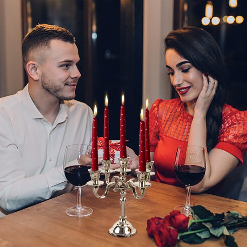 Rely+ 5 Arm Baby Candelabra Silver Glossy 8 Inch Taper Candle Holders Gothic Candelabro Valentine'S Day Decorations Candlesticks Holder Home Decor Wedding Parties Centerpiece For Dining Table - Image 2