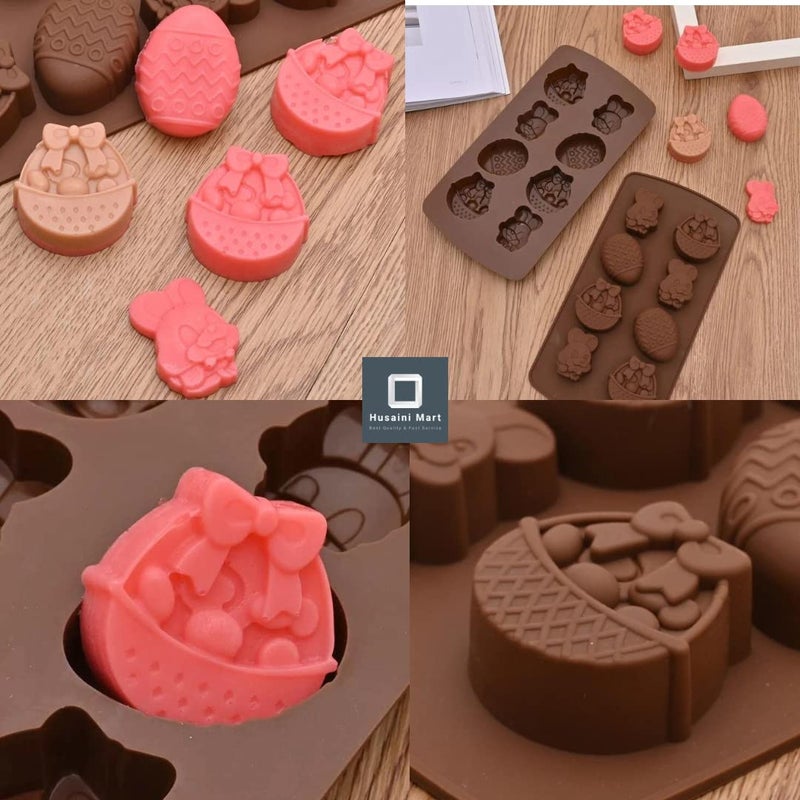 Husaini Mart HUSAINI MART 1 PC 8 Cavity Silicone Easter Theme Chocolate Mould Bunny Egg Rabbit Shape Chocolate Cake Decorating Cookies SOAP Brownie DIY Baking Pack of 1  - Image 3