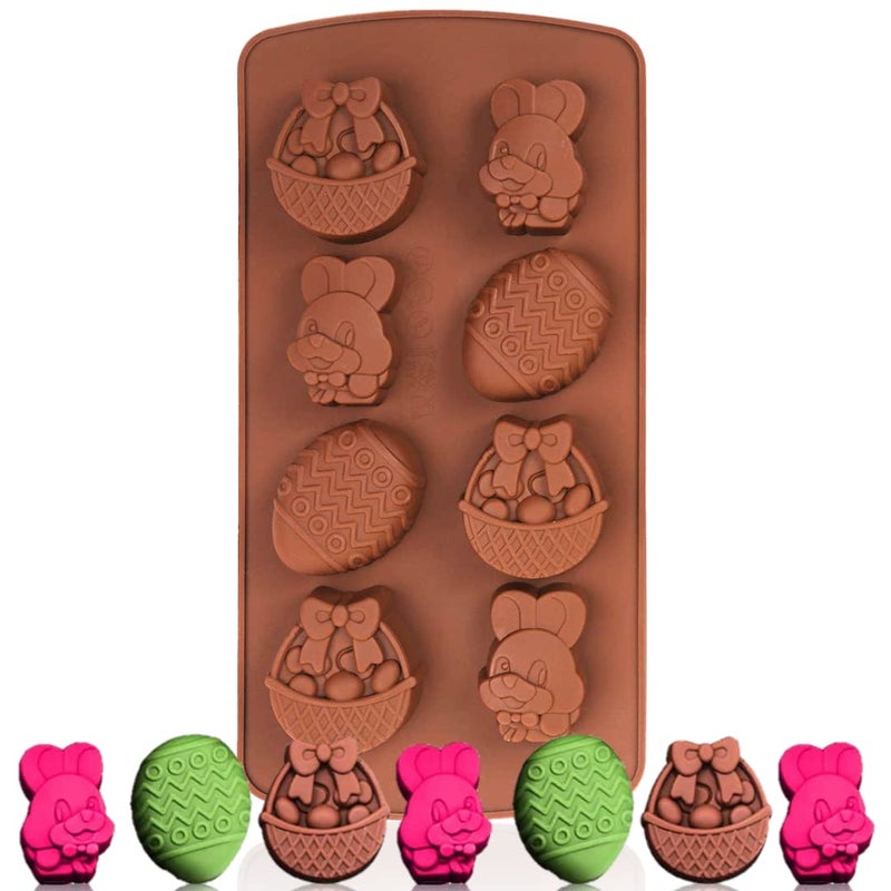 Husaini Mart HUSAINI MART 1 PC 8 Cavity Silicone Easter Theme Chocolate Mould Bunny Egg Rabbit Shape Chocolate Cake Decorating Cookies SOAP Brownie DIY Baking Pack of 1  - Image 1
