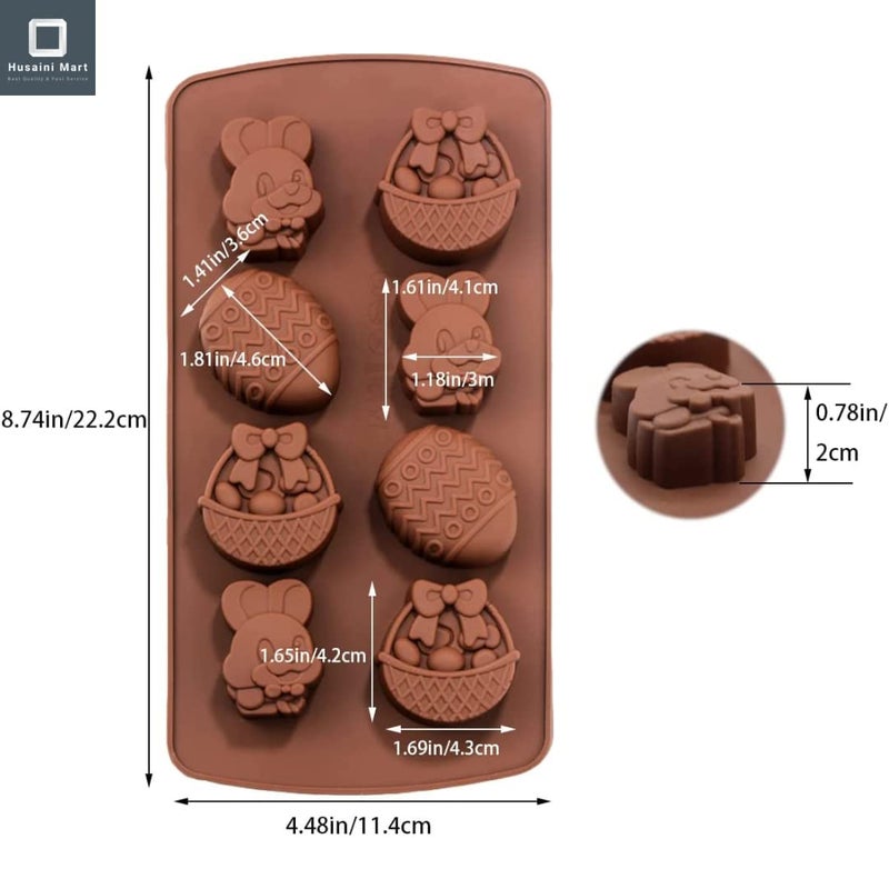 Husaini Mart HUSAINI MART 1 PC 8 Cavity Silicone Easter Theme Chocolate Mould Bunny Egg Rabbit Shape Chocolate Cake Decorating Cookies SOAP Brownie DIY Baking Pack of 1  - Image 2