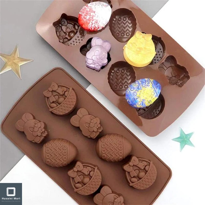 Husaini Mart HUSAINI MART 1 PC 8 Cavity Silicone Easter Theme Chocolate Mould Bunny Egg Rabbit Shape Chocolate Cake Decorating Cookies SOAP Brownie DIY Baking Pack of 1  - Image 4