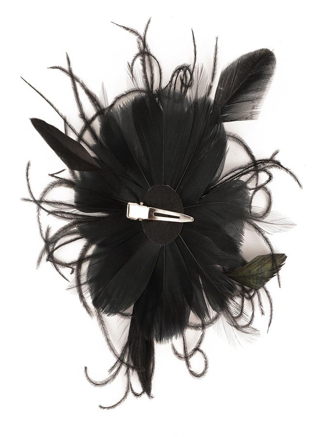 Cizoe 1920s Flapper Fascinator Mesh Face Veil Headband Bridal Wedding Tea Party Headwear with Veil for Women(G-Feather and Mesh Black) - Image 5