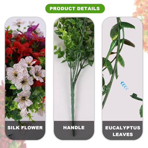 ADXORA 12 Bundles Artificial Flowers,Faux Plants for Spring Summer Decoration, UV Resistant Colorful Violets Eucalyptus for Outside Home Planter Porch Patio Yard Décor - Image 3
