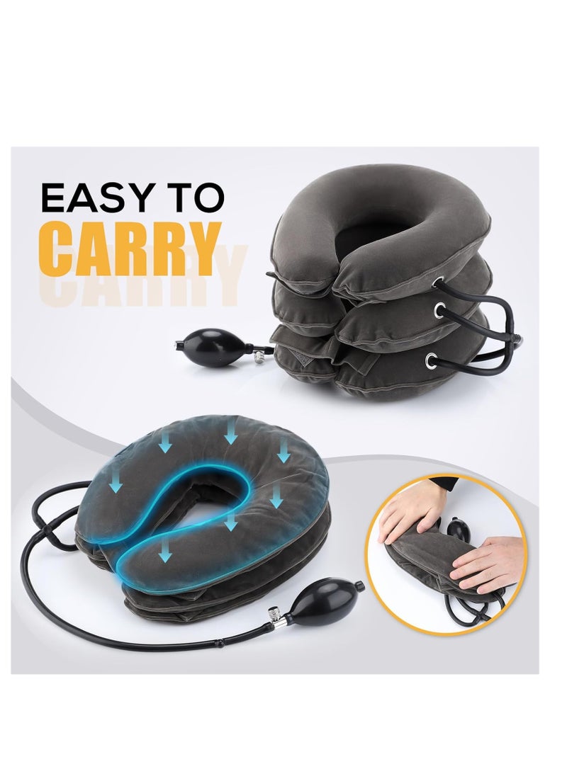 Cool Baby Neck Stretcher - 3 Layer Cervical Traction Device for Neck Pain Relief - Inflatable Neck Traction Device and Cervical Corrector (Gray)  - Image 2