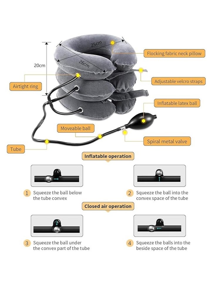 Cool Baby Neck Stretcher - 3 Layer Cervical Traction Device for Neck Pain Relief - Inflatable Neck Traction Device and Cervical Corrector (Gray)  - Image 4