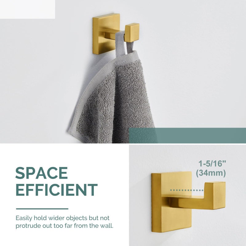 Angle Simple خطاف منشفة زاوية بسيطة، حامل منشفة يد من الفولاذ المقاوم للصدأ SUS 304 للحمام، خطاف معطف حائط، ذهب مصقول - Image 3