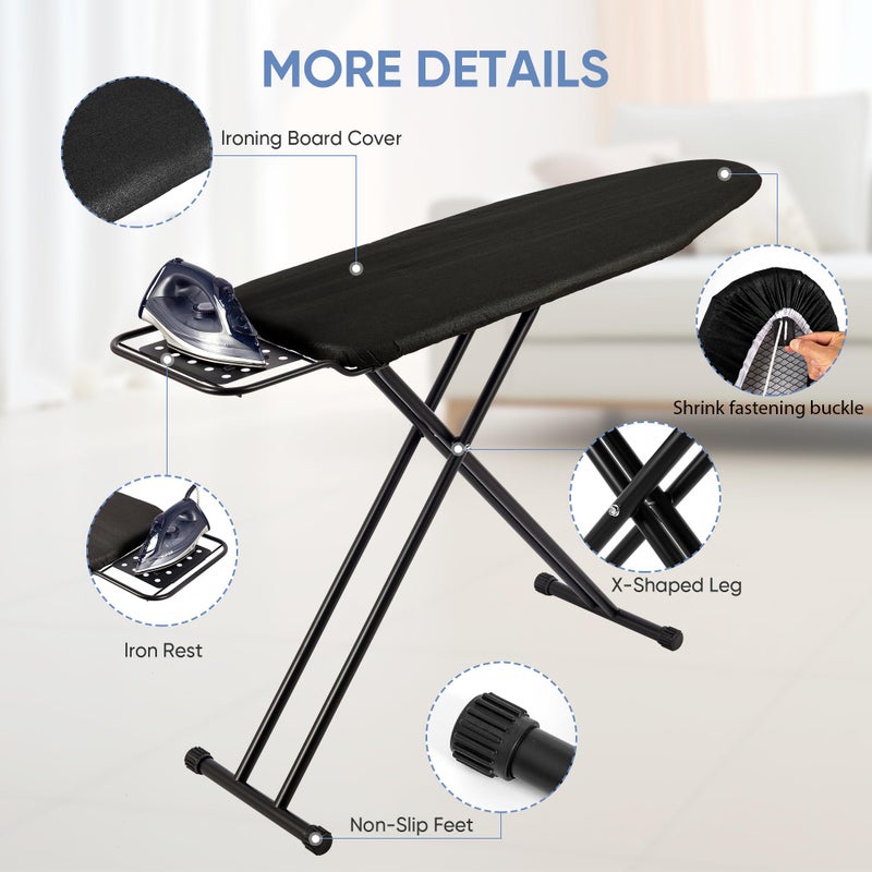 Jakeefud Full Size Ironing Board 15" X 47" with Heat Resistant Cover and Thicken Felt Pad, Safety Iron Rest, Heavy Duty,Anti-Skid Feet, Height Adjustable - Image 3