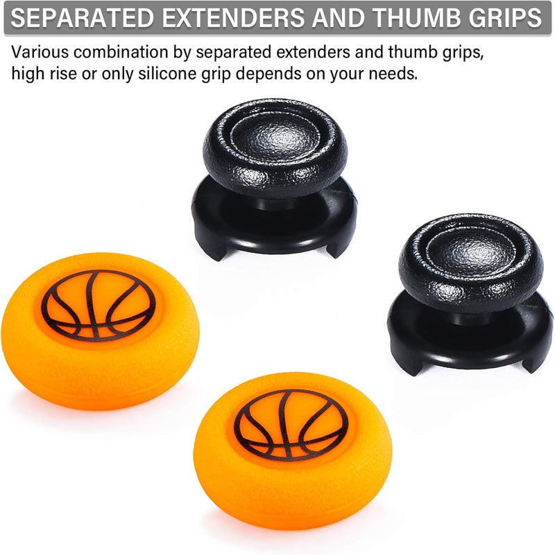 PlayRealm FPS Thumbstick Extender & Printing Rubber Silicone Grip Cover 2 Sets for PS5 Dualsenese & PS4 Controller (Basketball) - Image 3
