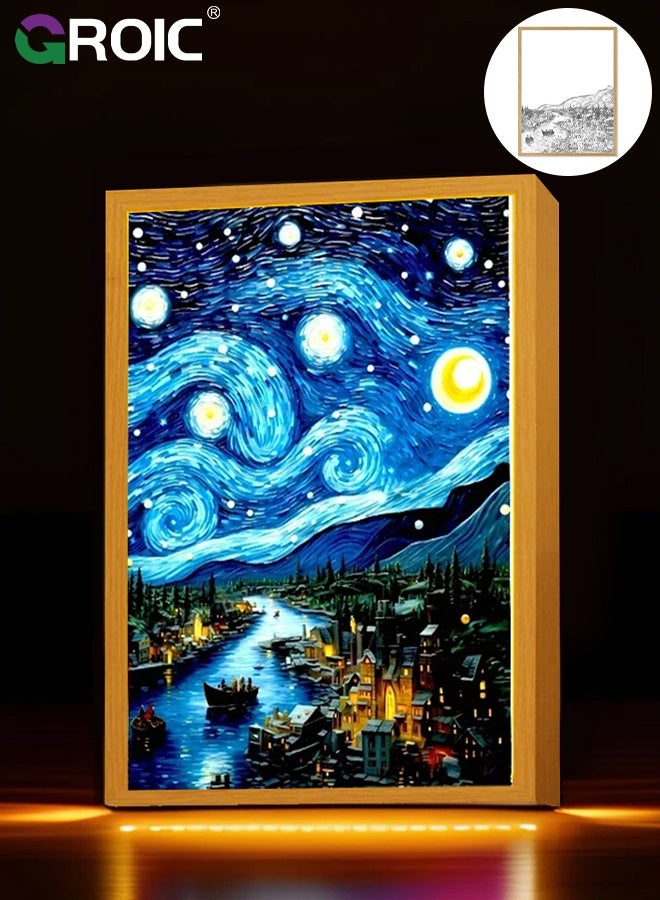 GROIC LED Poster Frame Van Gogh Starry Night ,Backlight Frame, Photo Frame, Light Stand with Dimmer 3-colors, Touch Control, Adjustable Brightness 8 inch - Image 1