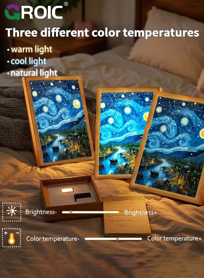 GROIC LED Poster Frame Van Gogh Starry Night ,Backlight Frame, Photo Frame, Light Stand with Dimmer 3-colors, Touch Control, Adjustable Brightness 8 inch - Image 2