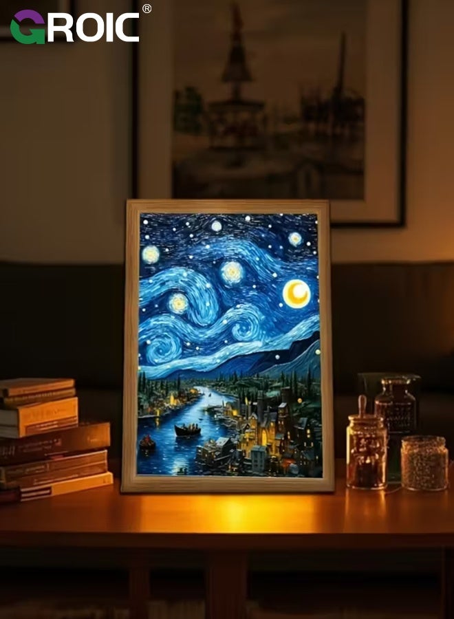 GROIC LED Poster Frame Van Gogh Starry Night ,Backlight Frame, Photo Frame, Light Stand with Dimmer 3-colors, Touch Control, Adjustable Brightness 8 inch - Image 3