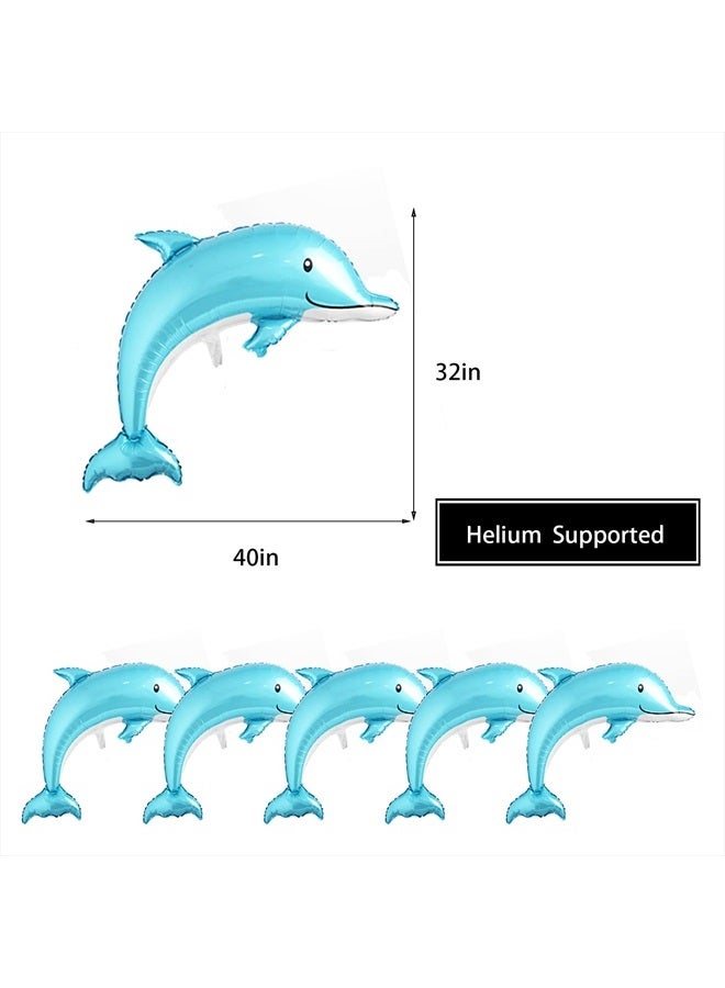 Finypa 6 Pcs Dolphin Balloons Giant Dolphin Shape 46 Inch Large Mylar Balloons Mermaid Dolphin Party Decorations Foil Balloons Under The Sea Balloons for Baby Shower Wedding Birthday Party Supply Decorations - Image 3