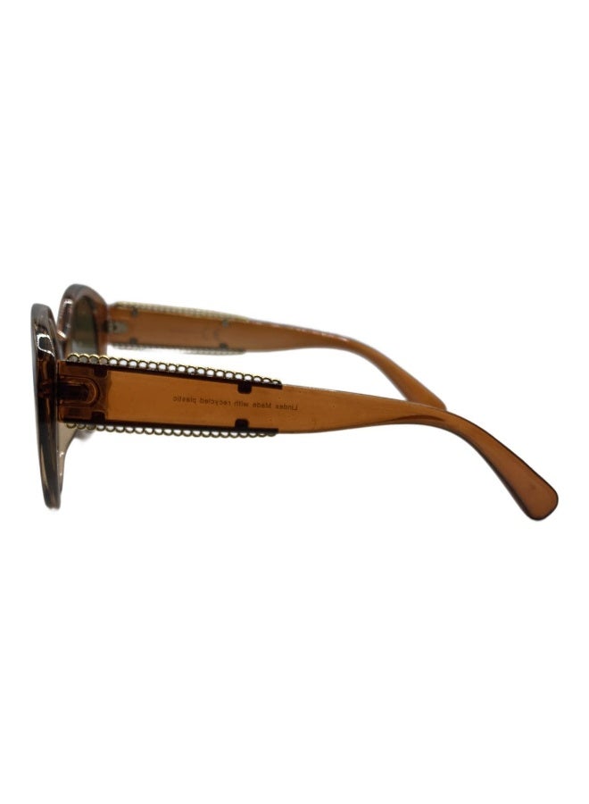Influence Germany - Oval Brown Sunglasses for Women with Gold Chain Arms - Image 2