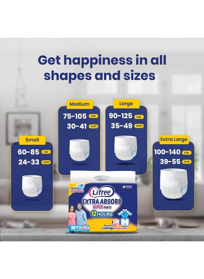 Lifree Lifree Extra Absorb Super Pants|Unisex Adult Diaper|Pant Style|Use Upto 12 Hours|6-Glass Absorption|Quick Dry Sheet|Prevents Leakage|Prevents Heaviness|Size L( 35-49 Inches/90-125 Cms)|Count 10  - Image 2