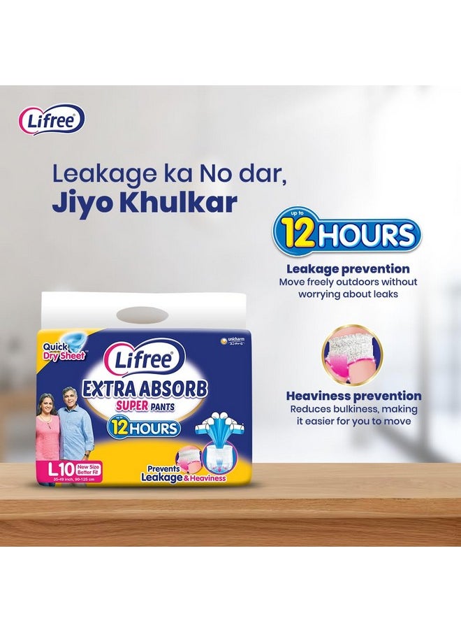 Lifree Lifree Extra Absorb Super Pants|Unisex Adult Diaper|Pant Style|Use Upto 12 Hours|6-Glass Absorption|Quick Dry Sheet|Prevents Leakage|Prevents Heaviness|Size L( 35-49 Inches/90-125 Cms)|Count 10  - Image 3