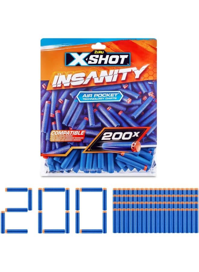 ZURU X-Shot Insanity 200-Pack Refill Foam Darts with Air Pocket Technology, Compatible with X-Shot and Other Brands, Blasters Outdoor Toys, Resealable Foil Bag for Easy Storage - Image 2