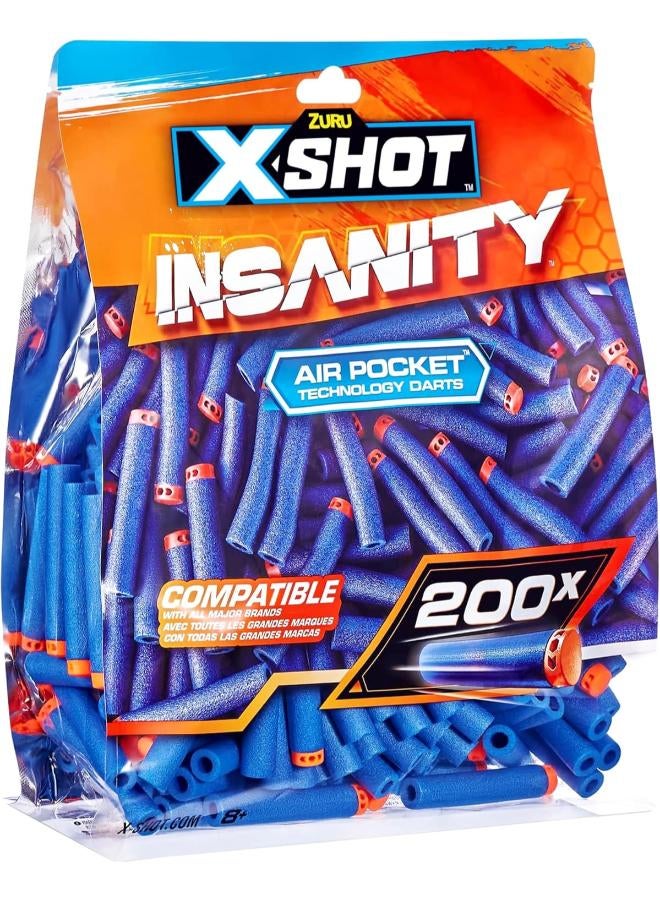 ZURU X-Shot Insanity 200-Pack Refill Foam Darts with Air Pocket Technology, Compatible with X-Shot and Other Brands, Blasters Outdoor Toys, Resealable Foil Bag for Easy Storage - Image 3