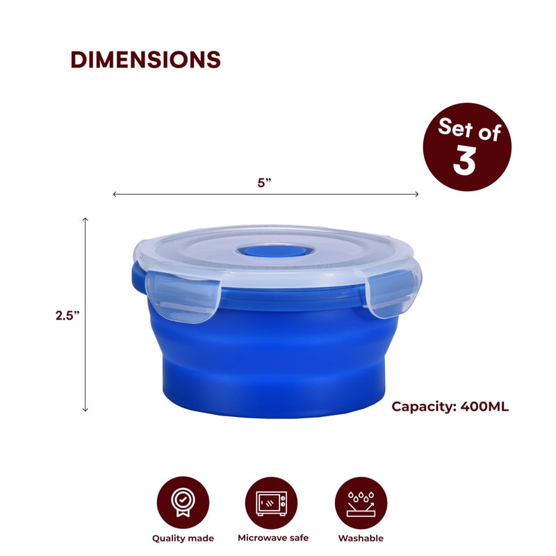 Vdomus Collapsible Food Storage Containers with Lids - Silicone Bowls with Airtight Lid for Kitchen  Camping  Hiking - BPA Free  Microwave  Dishwasher and Freezer Safe Lunch Boxes - Salad Bowl Container - Image 3