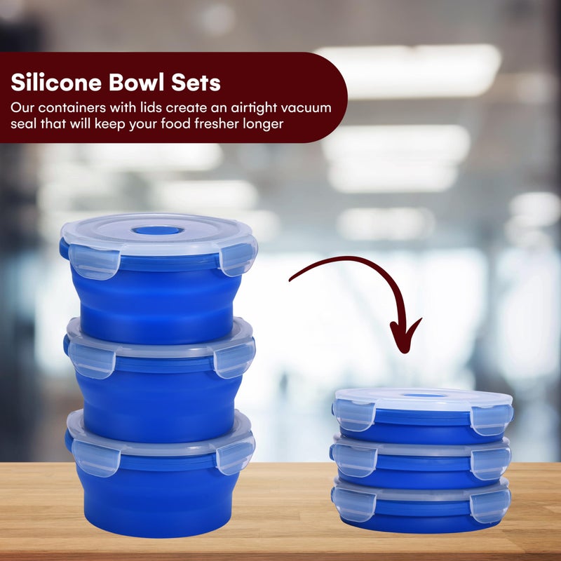 Vdomus Collapsible Food Storage Containers with Lids - Silicone Bowls with Airtight Lid for Kitchen  Camping  Hiking - BPA Free  Microwave  Dishwasher and Freezer Safe Lunch Boxes - Salad Bowl Container - Image 2