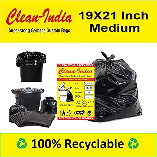 Clean India - Premium Medium Plastic Garbage Bags 19X21 Inches | Black Recyclable | Disposable Kitchen Garbage Trash Waste Dustbin Bags, 90 Piece - Image 5