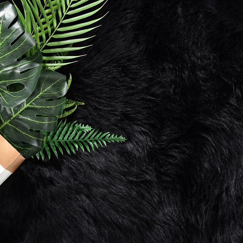 Latepis Black Rugs for Bedroom 3x5 Throw Rug Shag Washable Faux Fur Sheepskin Rug for Living Room Floor Plush Soft Rugs Cute Room Decor Rectangle - Image 5