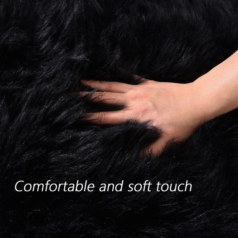 Latepis Black Rugs for Bedroom 3x5 Throw Rug Shag Washable Faux Fur Sheepskin Rug for Living Room Floor Plush Soft Rugs Cute Room Decor Rectangle - Image 4