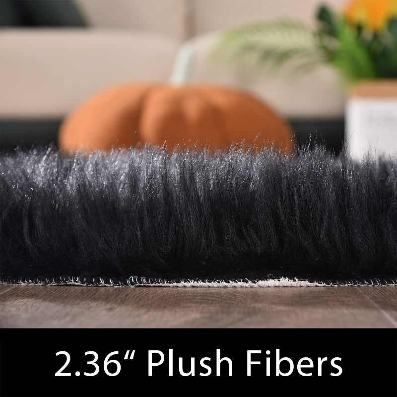 Latepis Black Rugs for Bedroom 3x5 Throw Rug Shag Washable Faux Fur Sheepskin Rug for Living Room Floor Plush Soft Rugs Cute Room Decor Rectangle - Image 2