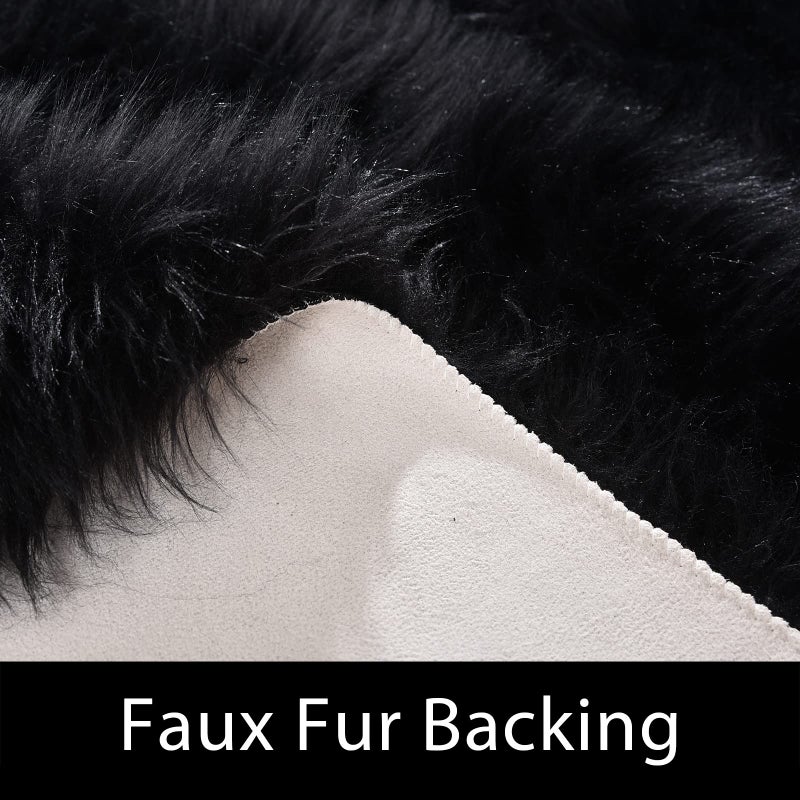 Latepis Black Rugs for Bedroom 3x5 Throw Rug Shag Washable Faux Fur Sheepskin Rug for Living Room Floor Plush Soft Rugs Cute Room Decor Rectangle - Image 3