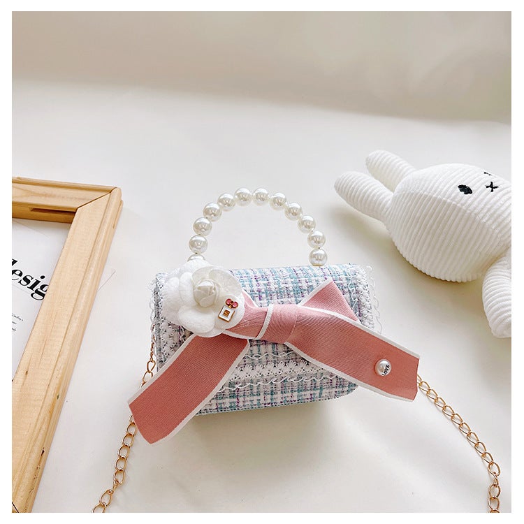 Wholesale Childrens Bag Texture Fashionable Girl Decorative Bag Korean Style Chanel Bow Little Girl Crossbody BagSmall flower bow Blue Small flower bow Blue