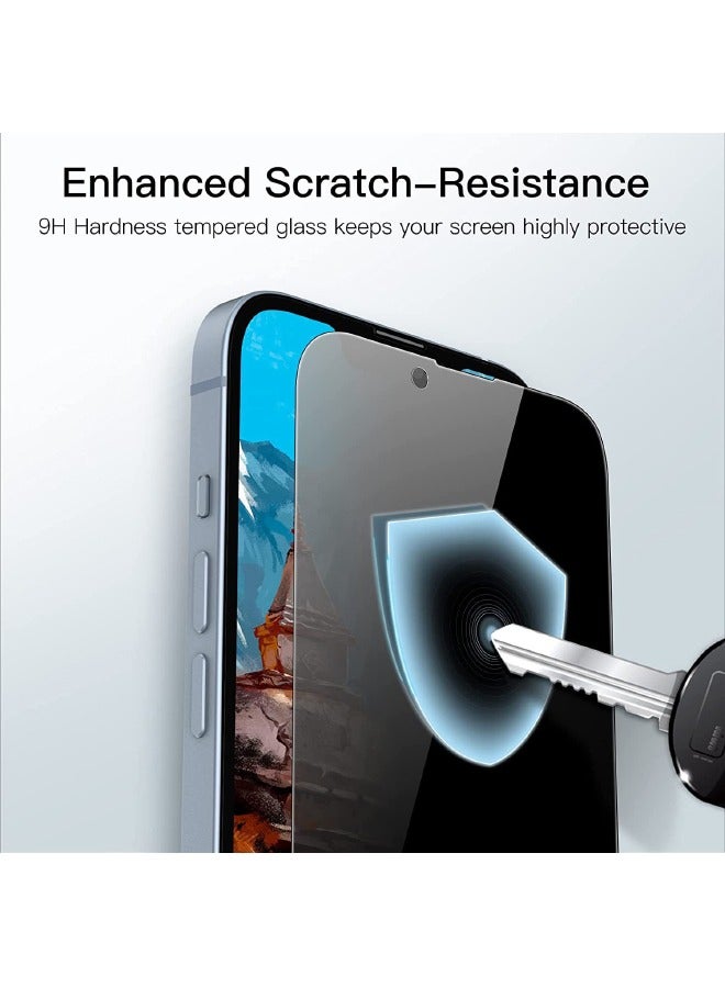 كابتن تيك لهاتف iPhone 15 Pro Max، 3 قطع من واقي الشاشة الزجاجي المقوى للخصوصية و3 قطع من واقي عدسة الكاميرا، صلابة 9H مقاومة للخدش (متضمنة الملحقات المثبتة) - Image 5