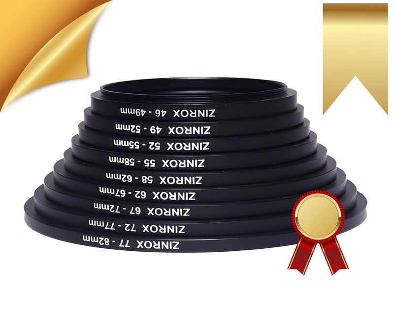 ZINROX® 46mm to 82mm Stepping Up Lens Filter Adapter Rings, 9 Pieces Set, Sizes: 46-49mm, 49-52mm, 52-55mm, 55-58mm, 58-62mm, 62-67mm, 67-72mm, 72-77mm, and 77-82mm Step Up Rings Conversion Ring Set - Image 3