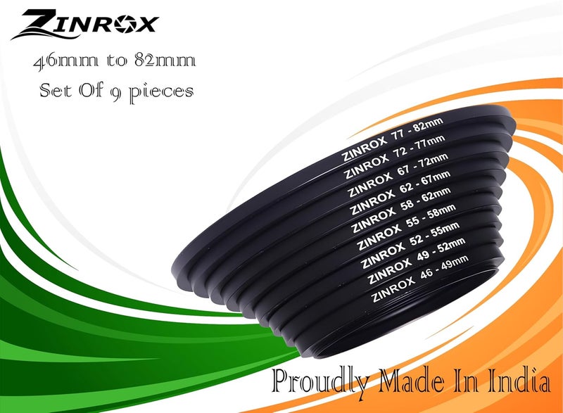 ZINROX® 46mm to 82mm Stepping Up Lens Filter Adapter Rings, 9 Pieces Set, Sizes: 46-49mm, 49-52mm, 52-55mm, 55-58mm, 58-62mm, 62-67mm, 67-72mm, 72-77mm, and 77-82mm Step Up Rings Conversion Ring Set - Image 5