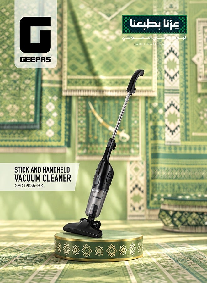 GEEPAS 2-in-1 Stick & Handheld Vacuum Cleaner with HEPA Filtration, Powerful Suction, Large Dust Capacity, Ideal for Homes, Offices, & Cars 1.2 L 600 W GVC19055-BK Black - Image 1