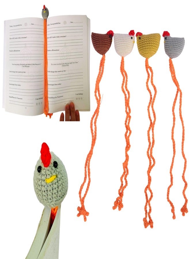 RucaDeco Handmade Chicken Bookmark Set of 4pcs Cute Crochet Gift for Book Lovers, Teacher Appreciation Present, Reading Accessory for Women, Teacher Gifts, Unique Farm Animal Lovers Idea for Classroom Supplies - Image 2
