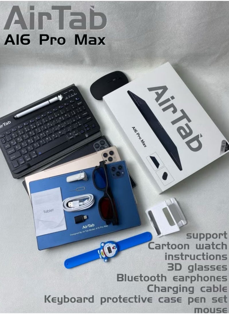 AirTab - A16 Pro Max 5G Smart Tablet with 10.1 Inch Display 16GB RAM 1TB ROM 10000mAh Battery with Wireless Arabic Keyboard Gold - Image 1