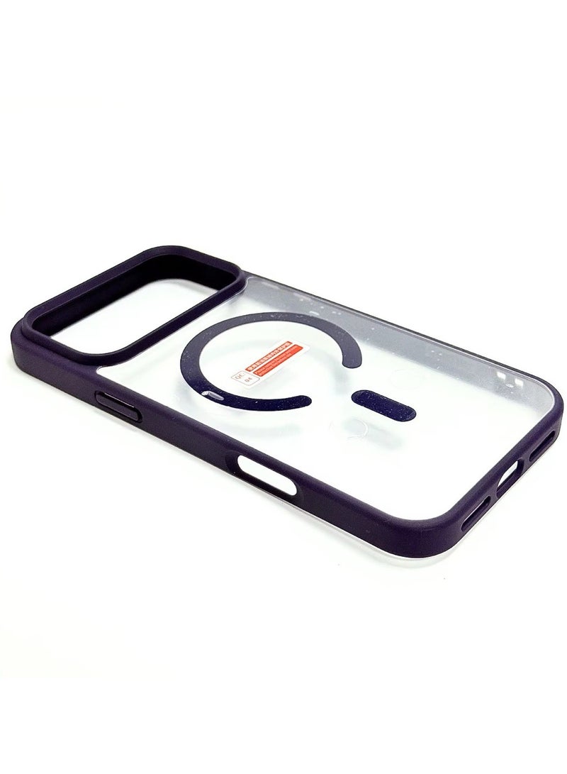 جراب مغناطيسي لهاتف iPhone 17 Pro، متوافق مع MagSafe، غطاء فاخر مطلي، جراب هاتف واقي مقاوم للصدمات من مادة TPU الناعمة الشفافة، (أرجواني غامق).