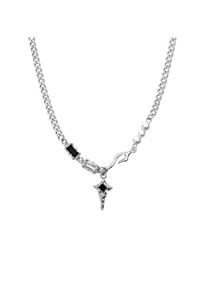 Niche Design Black And White Zircon Star Mang Star Titanium Steel Necklace Men And Women Couples Light Luxury Hip Hop Sweet Cool All-match Jewelry 