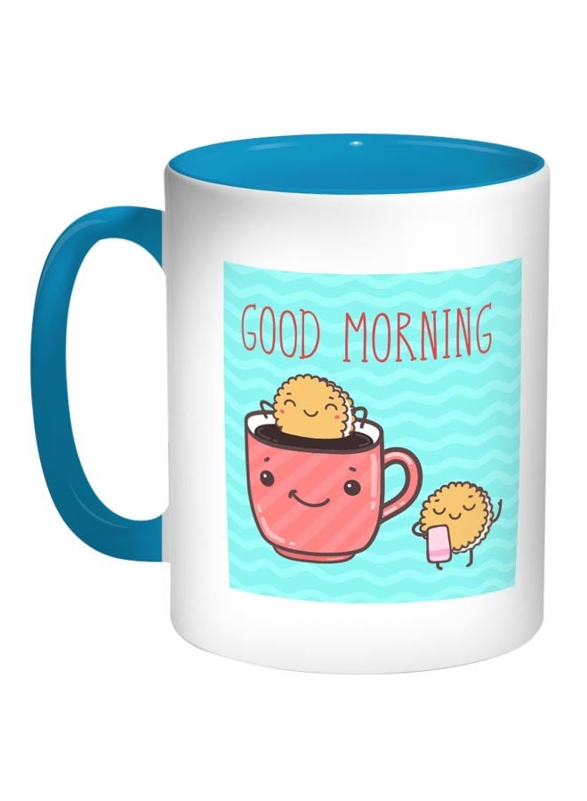Good Morning Printed Coffee Mug Blue/White 11ounce