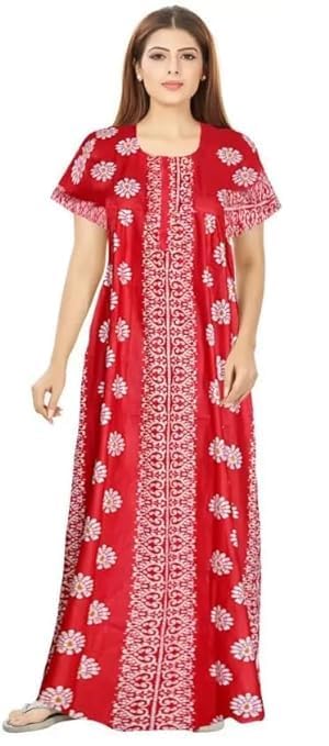 NEGLIGEE Women's Cotton Printed Maxi NightGown Nighty for Women Ankle Length Night Dress - Pack Of 2 (Free Size, Black&Red) - Image 3
