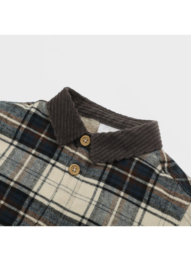 Zara Kids Retro Trend Classic Checkered Patchwork Warm Cotton Long Sleeve Lapel Jacket - Image 4